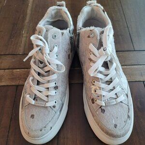 J/Slides NYC Leather Upper High-Top Sneakers With Fur & Silver Accents Size 9